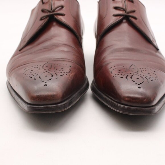 Magnanni Saks Fifth Avenue Men's 8.5 M Derby Shoes Brown Leather Medallion Toe - Picture 11 of 13